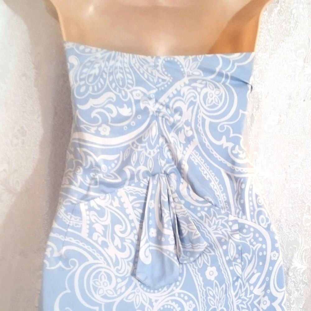 Laundry by Shelli Segal Silk Strapless Bow Asymmetrical Dress Size 4 Blue - Picture 7 of 8